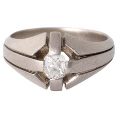 Art Deco French Old Mine Cut Diamond Platinum Ring