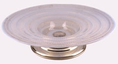 Art Déco French Opalescent Glass Centerpiece Serving Plate with Silver Base