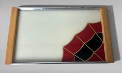 Art Deco French Opaline Glass Tray With Reverse-Painted Decoration