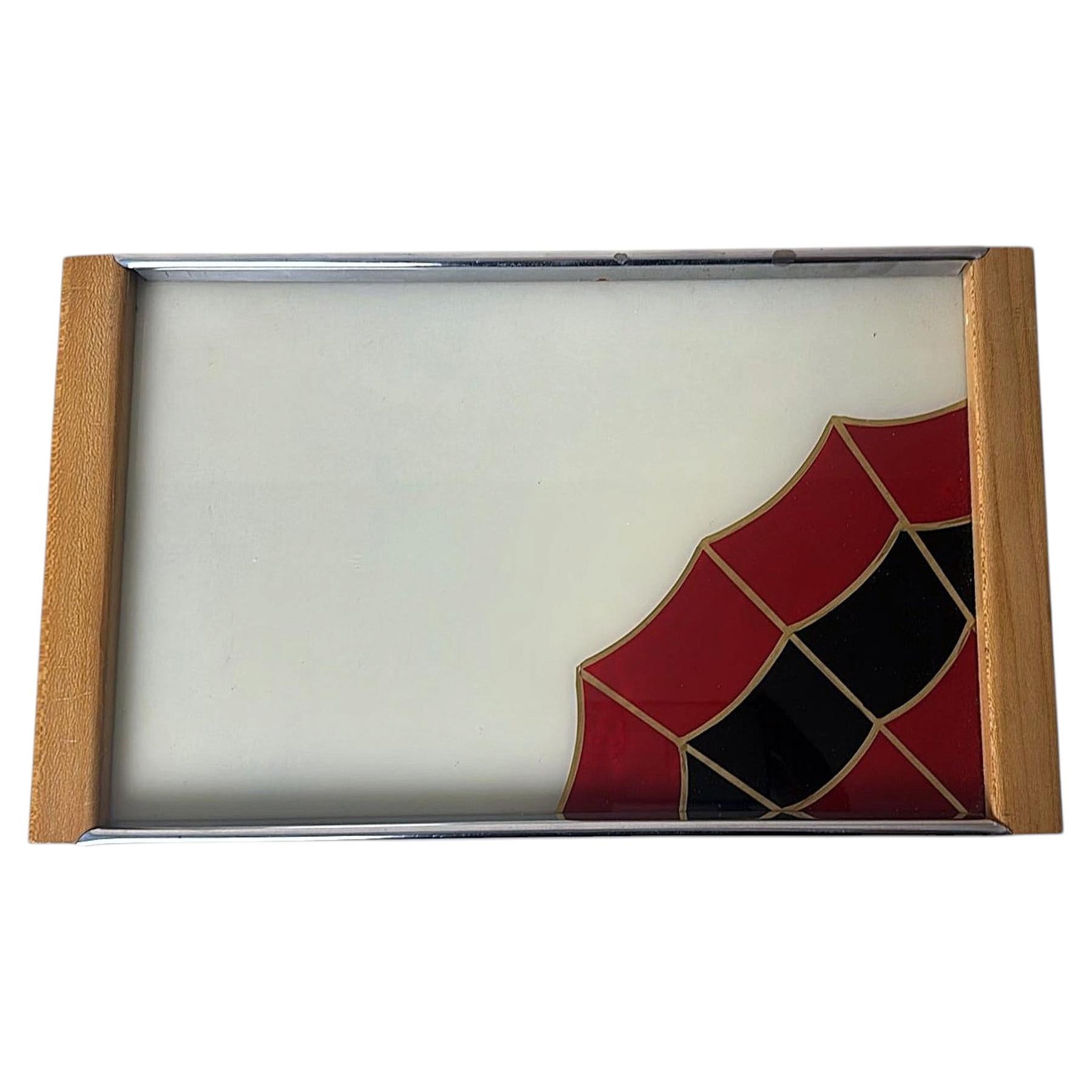 Art Deco French Opaline Glass Tray With Reverse-Painted Decoration