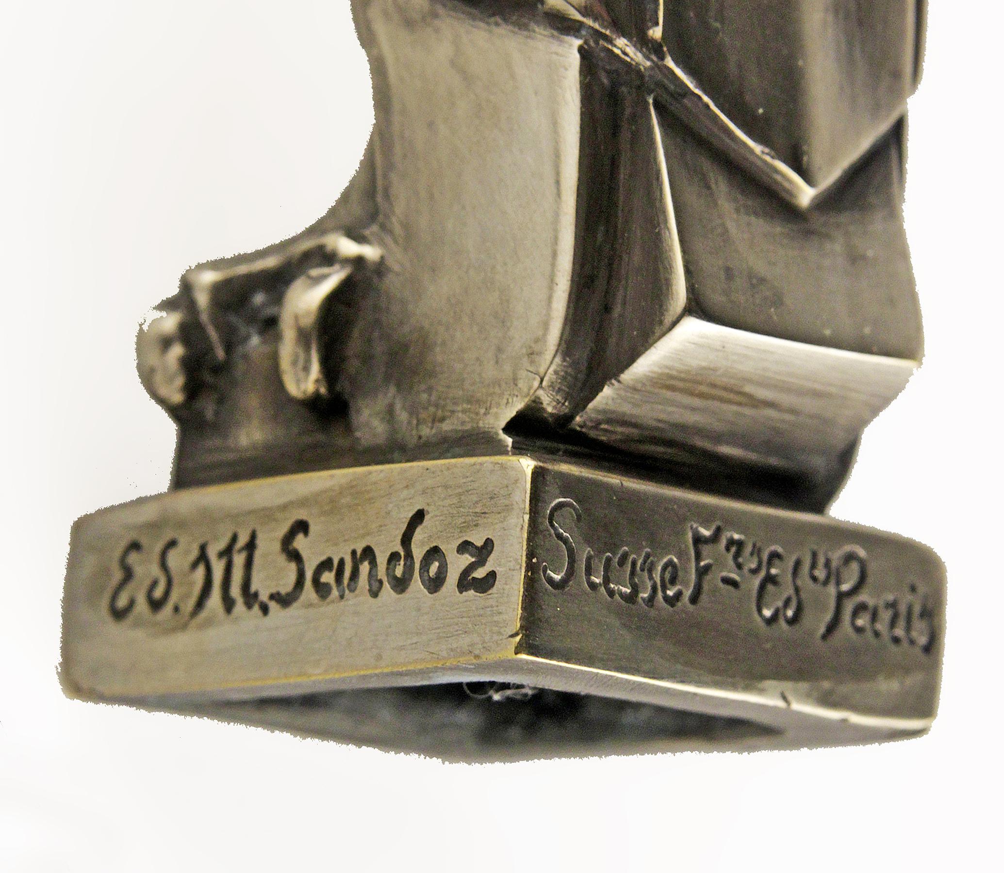 Metal Art Déco French Owl-Shaped Car Mascot by Édouard-Marcel Sandoz for Susse Frères For Sale