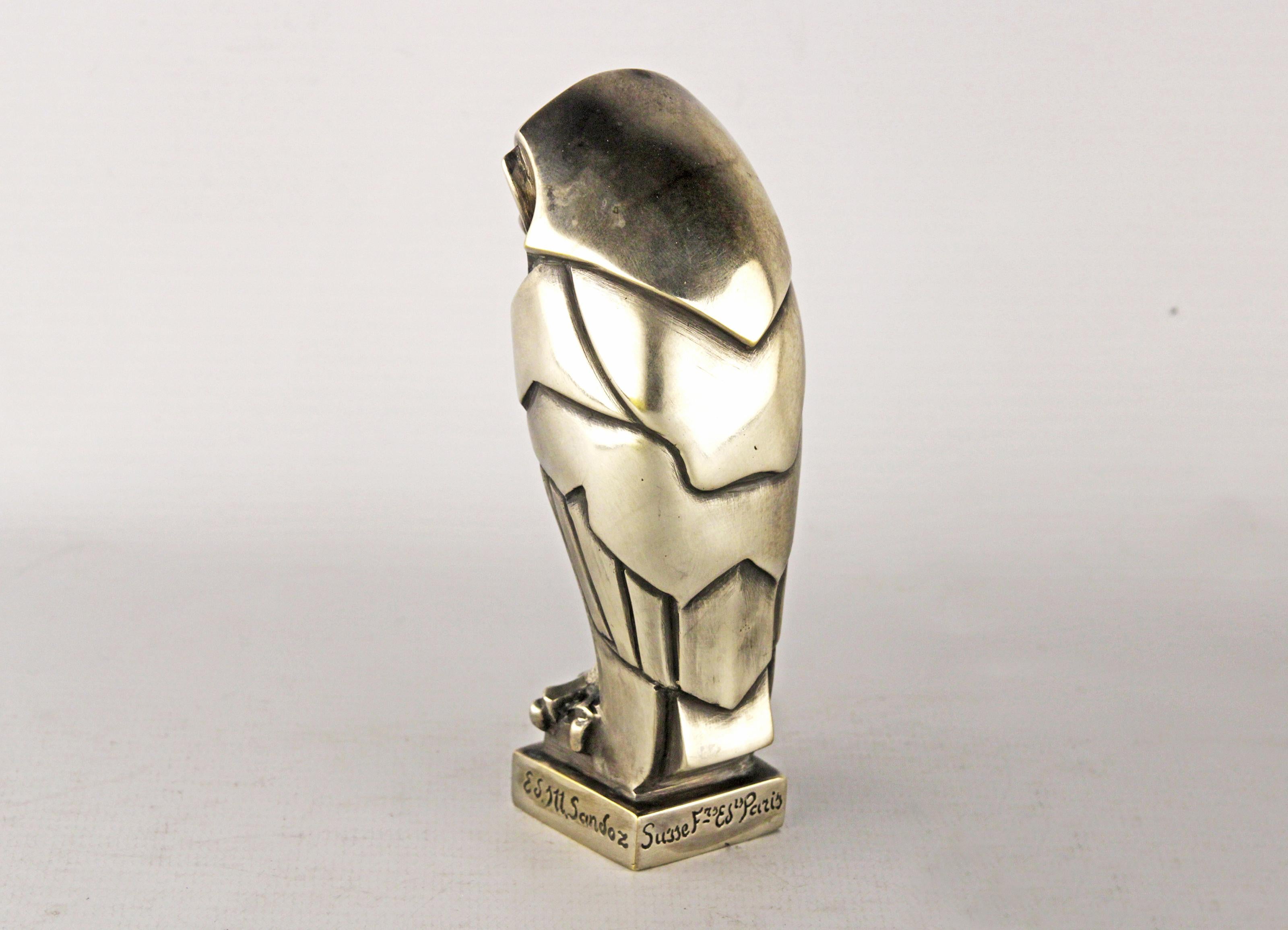 Art Deco Art Déco French Owl-Shapped Car Mascot by Édouard-Marcel Sandoz for Susse Frères For Sale