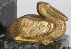 Art Deco French Pair Bronze Pelican on Marble Bookends