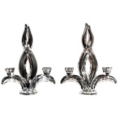 Art Deco French Pair of Candlesticks in Crystal