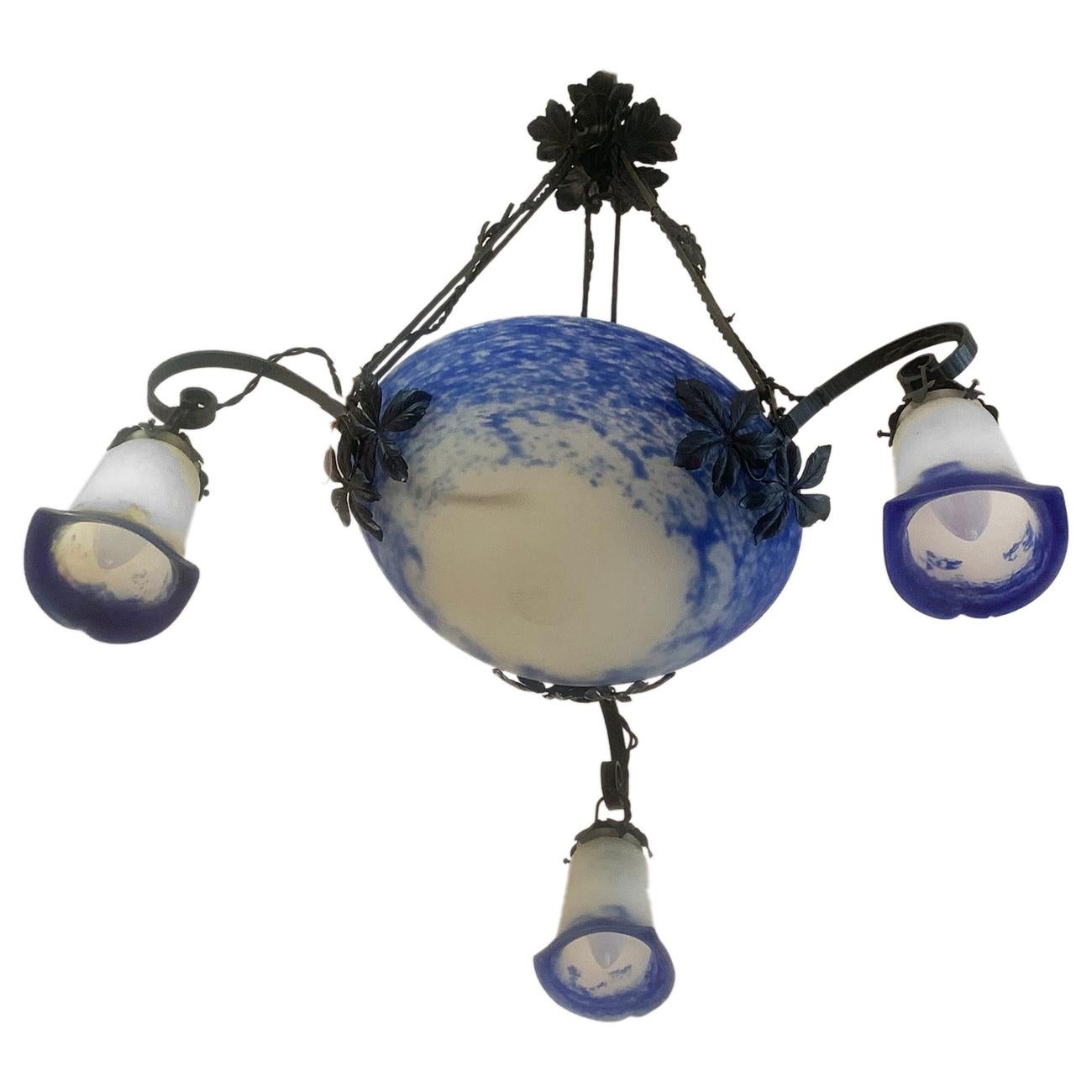Art Deco French Pate De Verre Ceiling Light by Noverdy For Sale