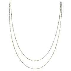 Art Deco French Pearl 18K White Gold Vintage Long Link Station Chain Necklace