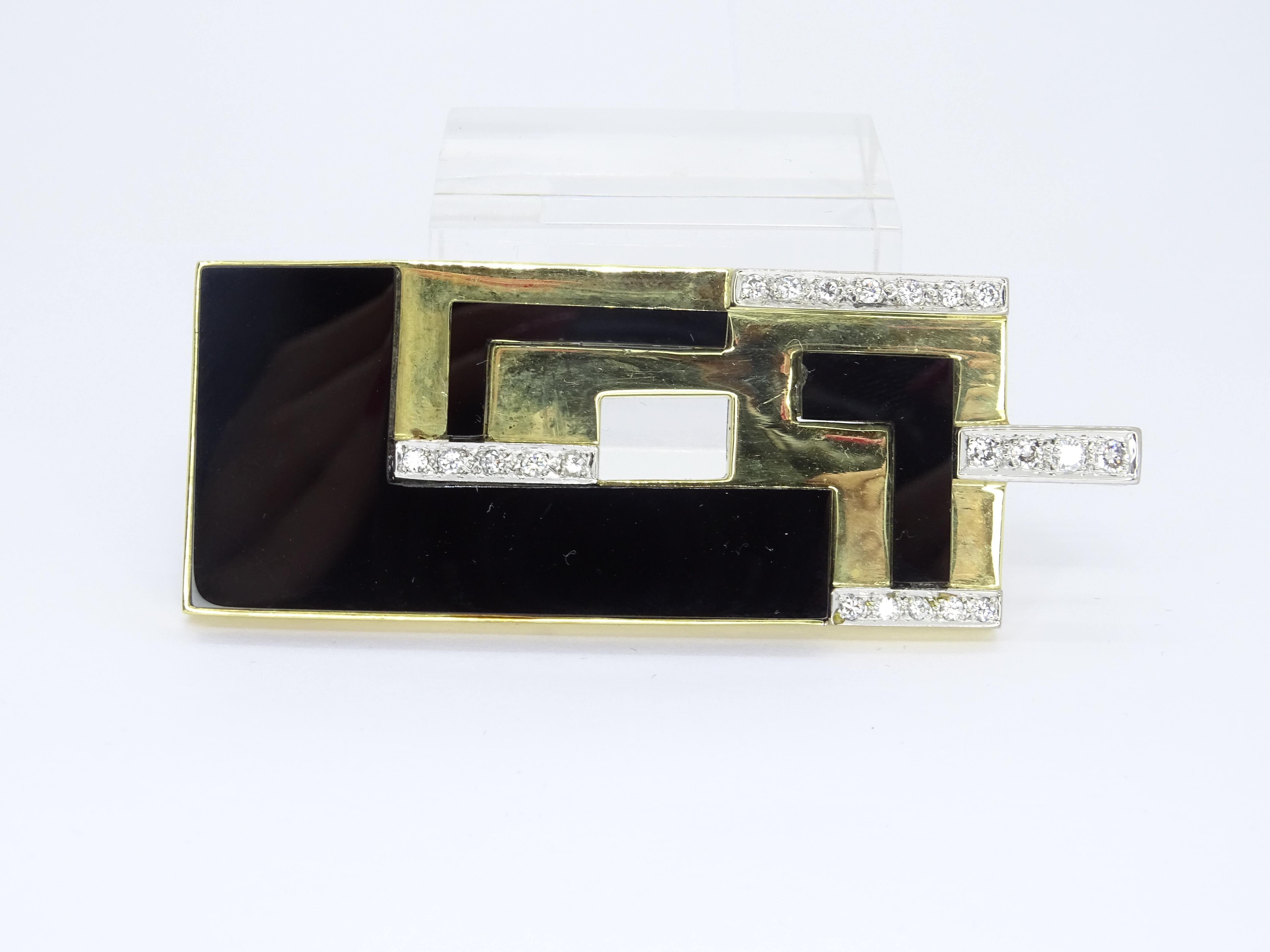 Broche pendentif Art déco français Onix en or 18 carats et diamants en vente 5