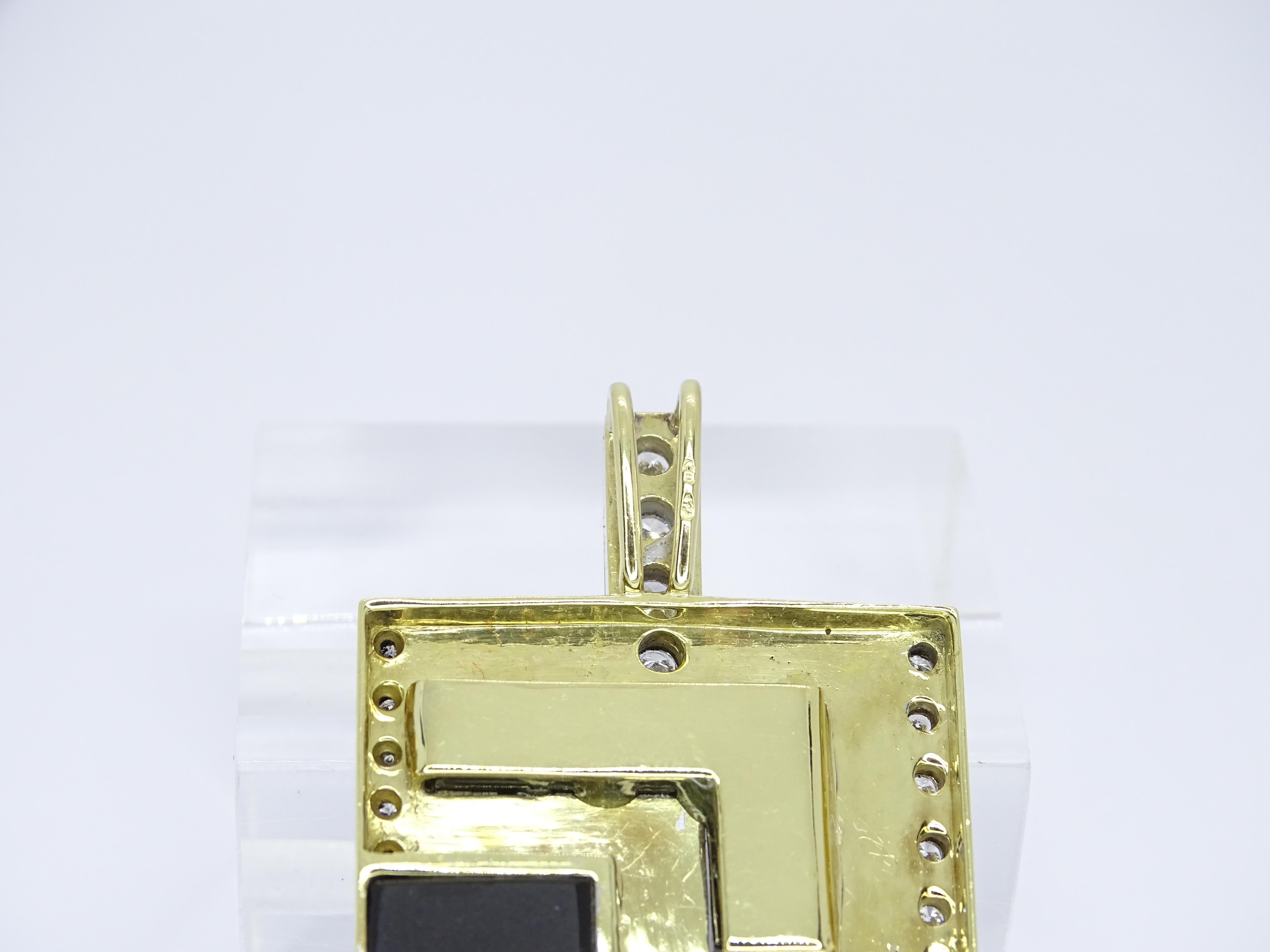 Französische Art Deco-Brosche mit Anhänger Onix aus Gold mit 18 Karat Diamanten im Angebot 9