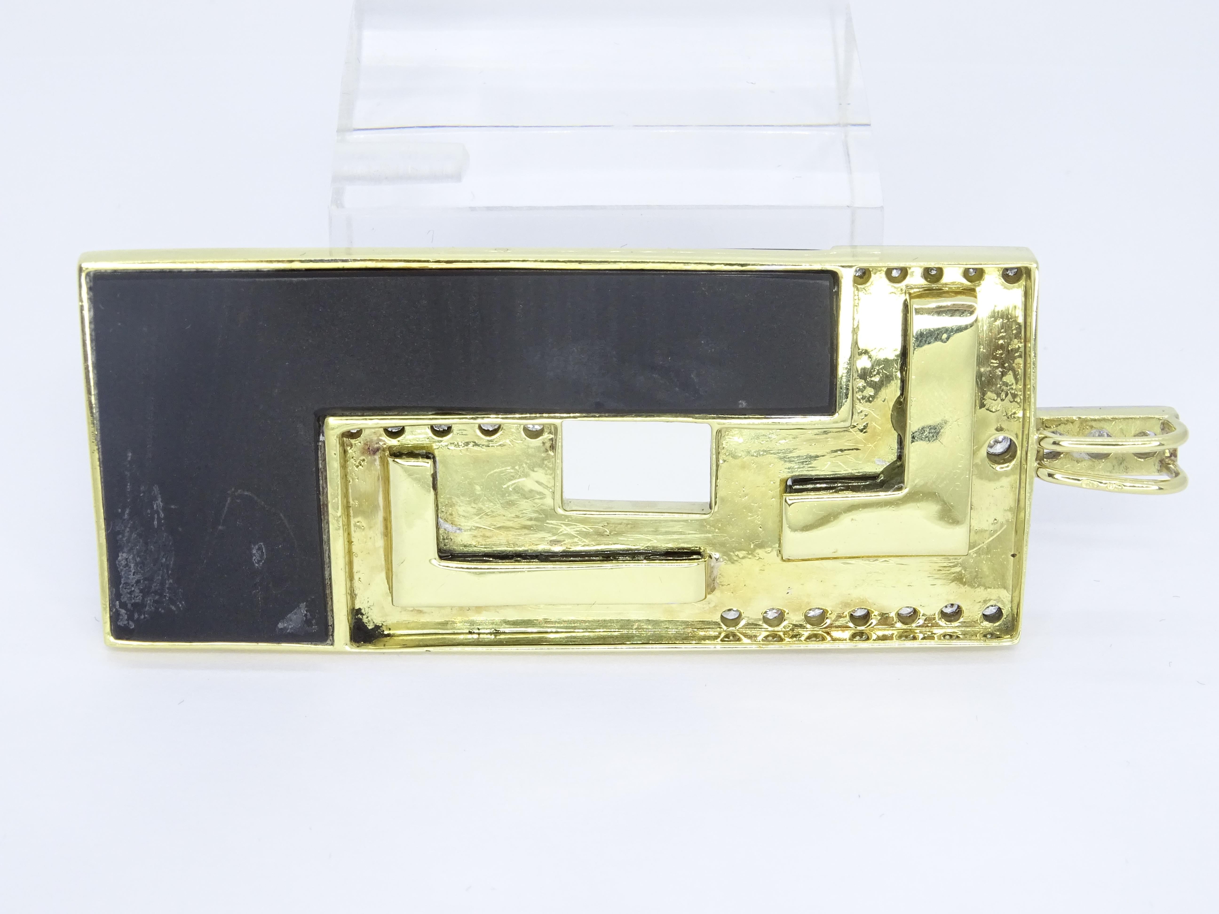 Broche pendentif Art déco français Onix en or 18 carats et diamants en vente 11