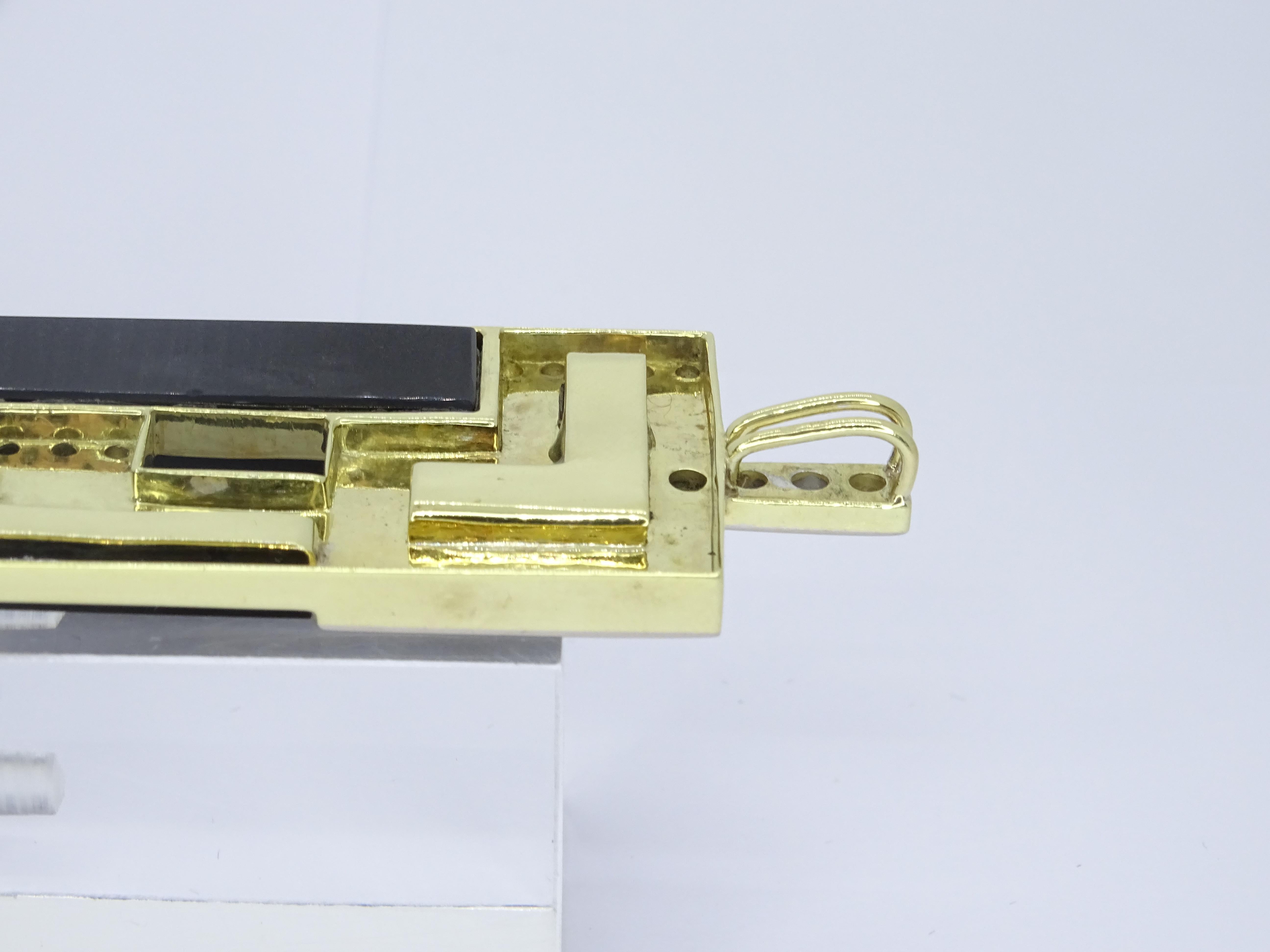 Französische Art Deco-Brosche mit Anhänger Onix aus Gold mit 18 Karat Diamanten im Angebot 11