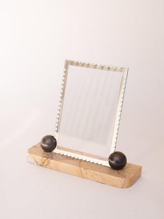 Art Deco French Picture Frame - Marble & Bronzed Metal - Original Glasses, 1940s
