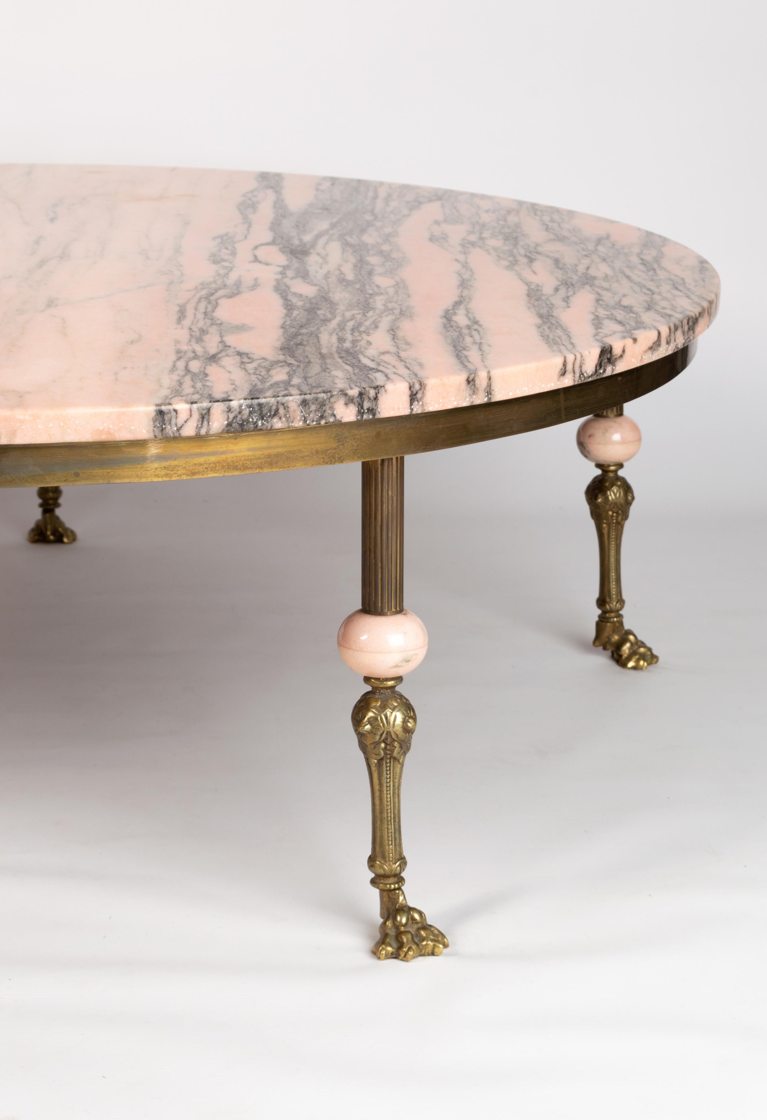 Art Deco French Pink Marble & Brass Large Coffee Table Maison Jansen C.1940 1