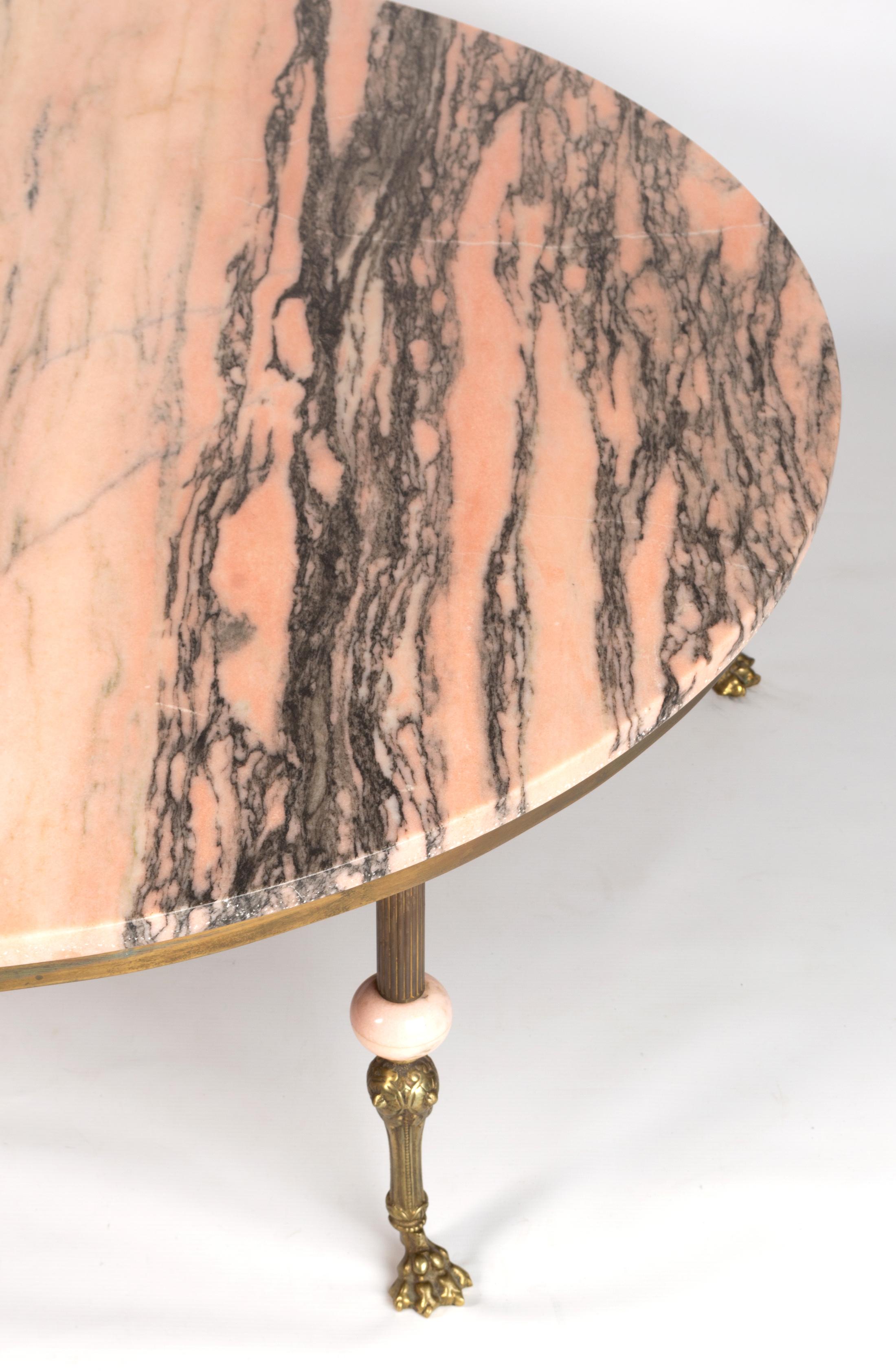 Art Deco French Pink Marble & Brass Large Coffee Table Maison Jansen C.1940 2