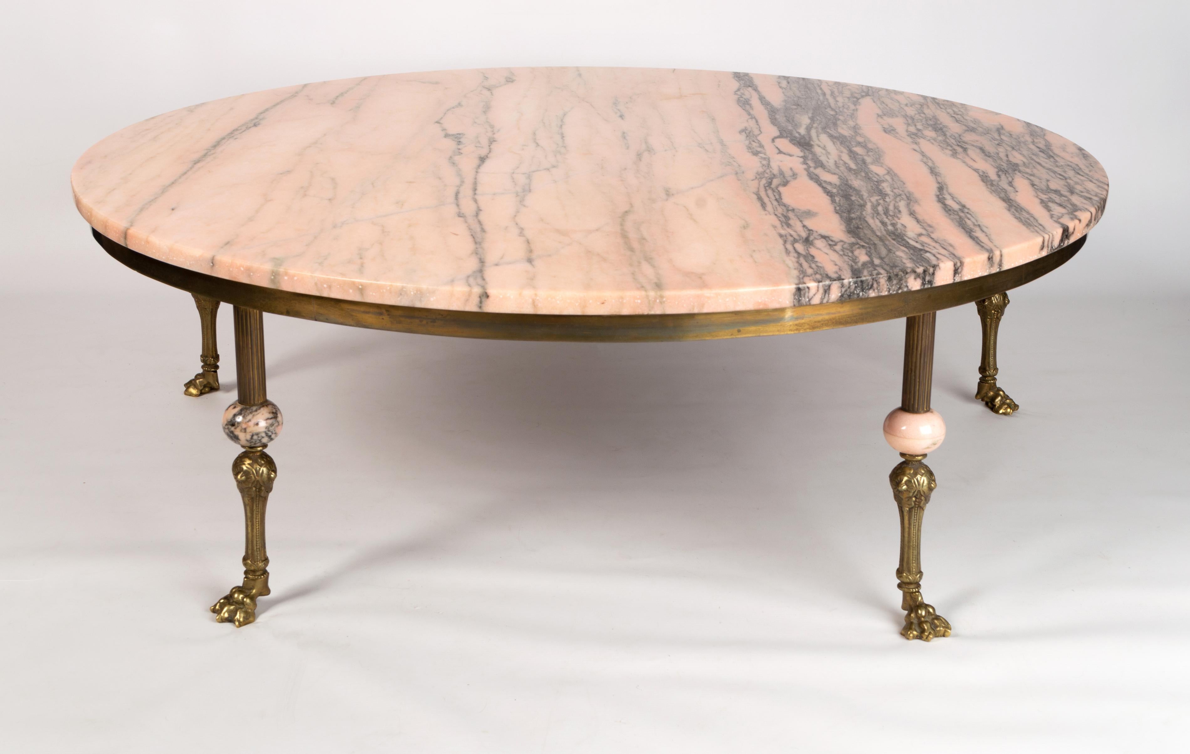 Art Deco French Pink Marble & Brass Large Coffee Table Maison Jansen C.1940 4
