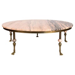 Antique Art Deco French Pink Marble & Brass Large Coffee Table Maison Jansen C.1940