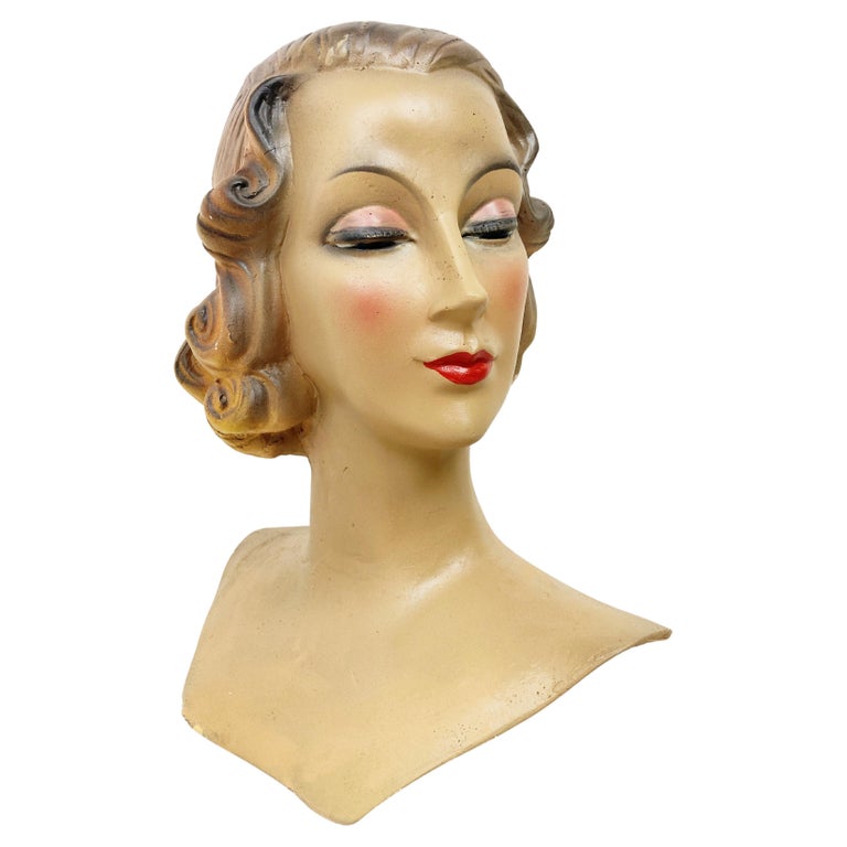 Art Deco French Plaster Mannequin Head For Sale at 1stDibs