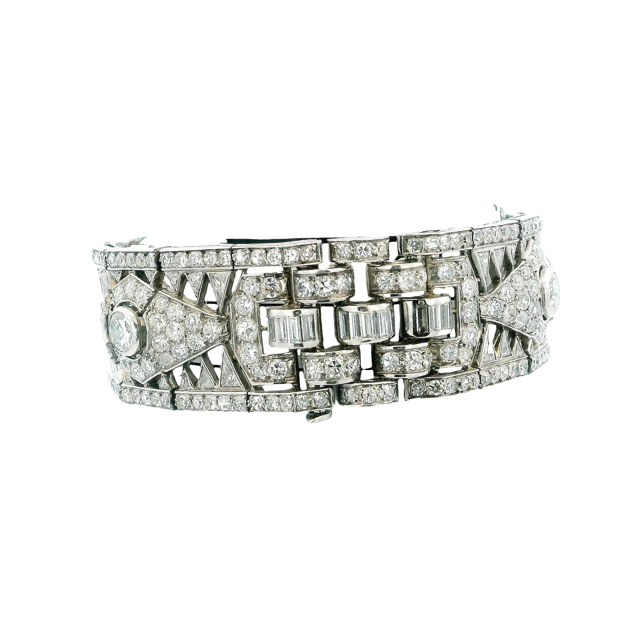 Art déco Bracelet Art-Déco en platine français 27 ct de diamants en vente