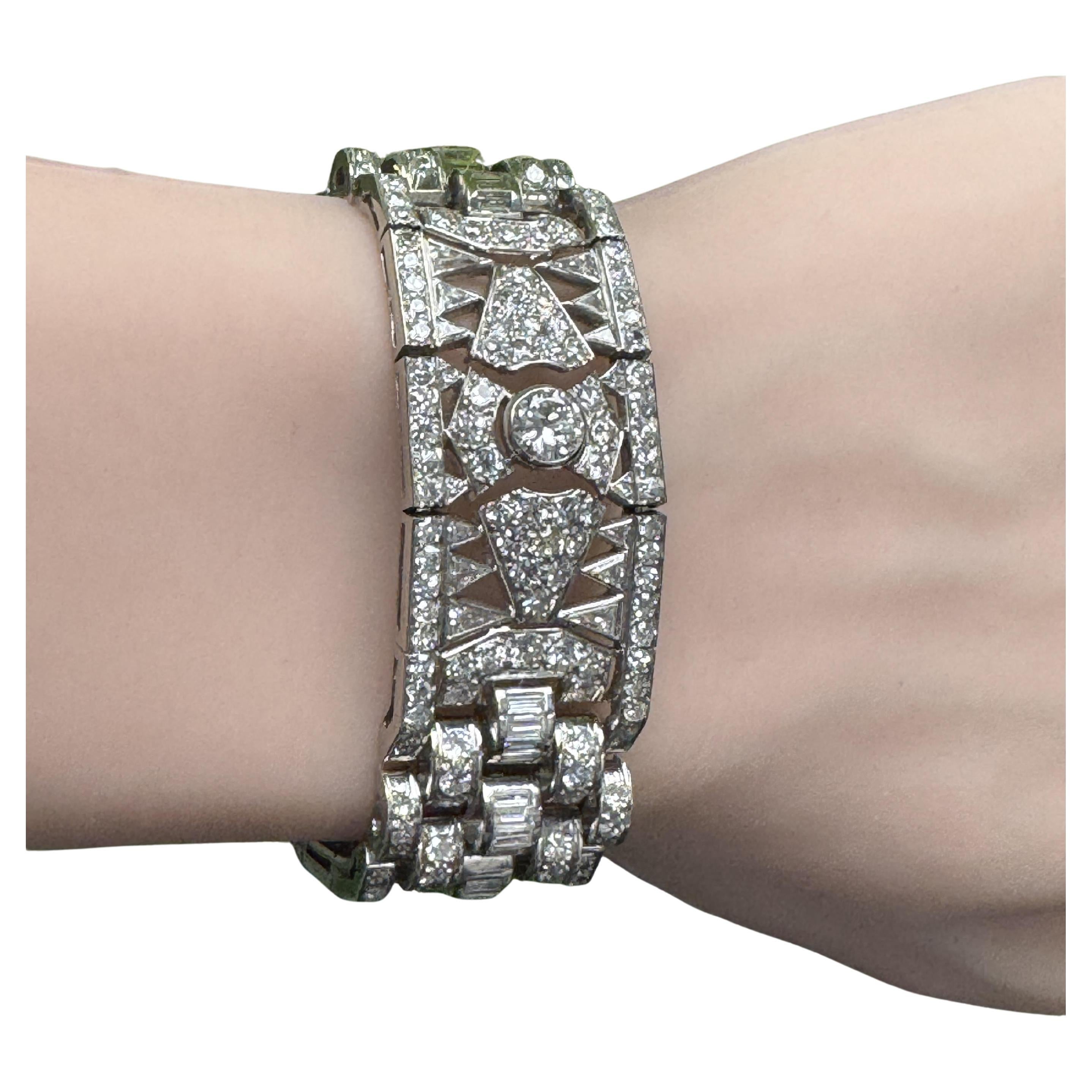 Bracelet Art-Déco en platine français 27 ct de diamants