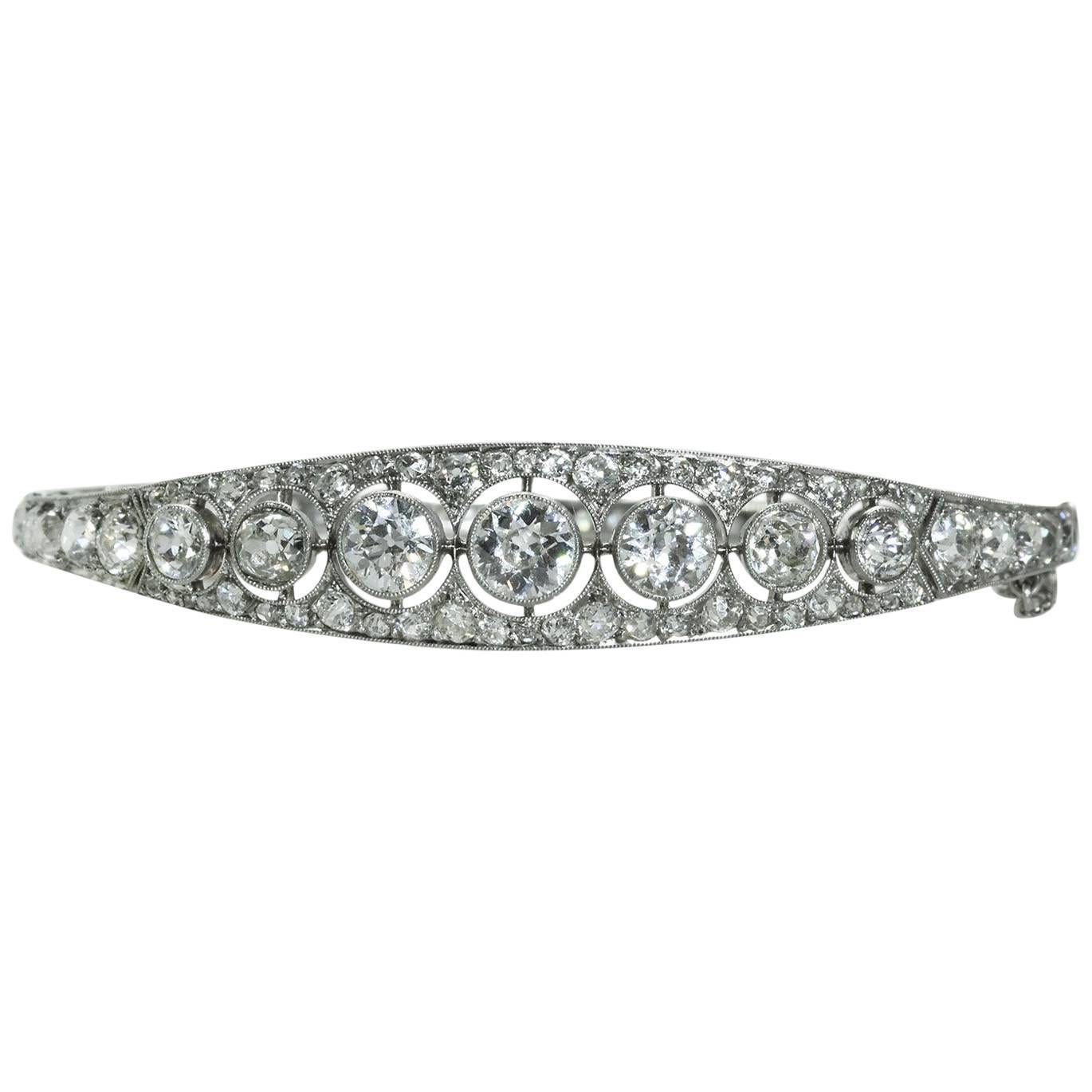 Art Deco French Platinum 9.80 Carat Diamond Bangle Bracelet 3