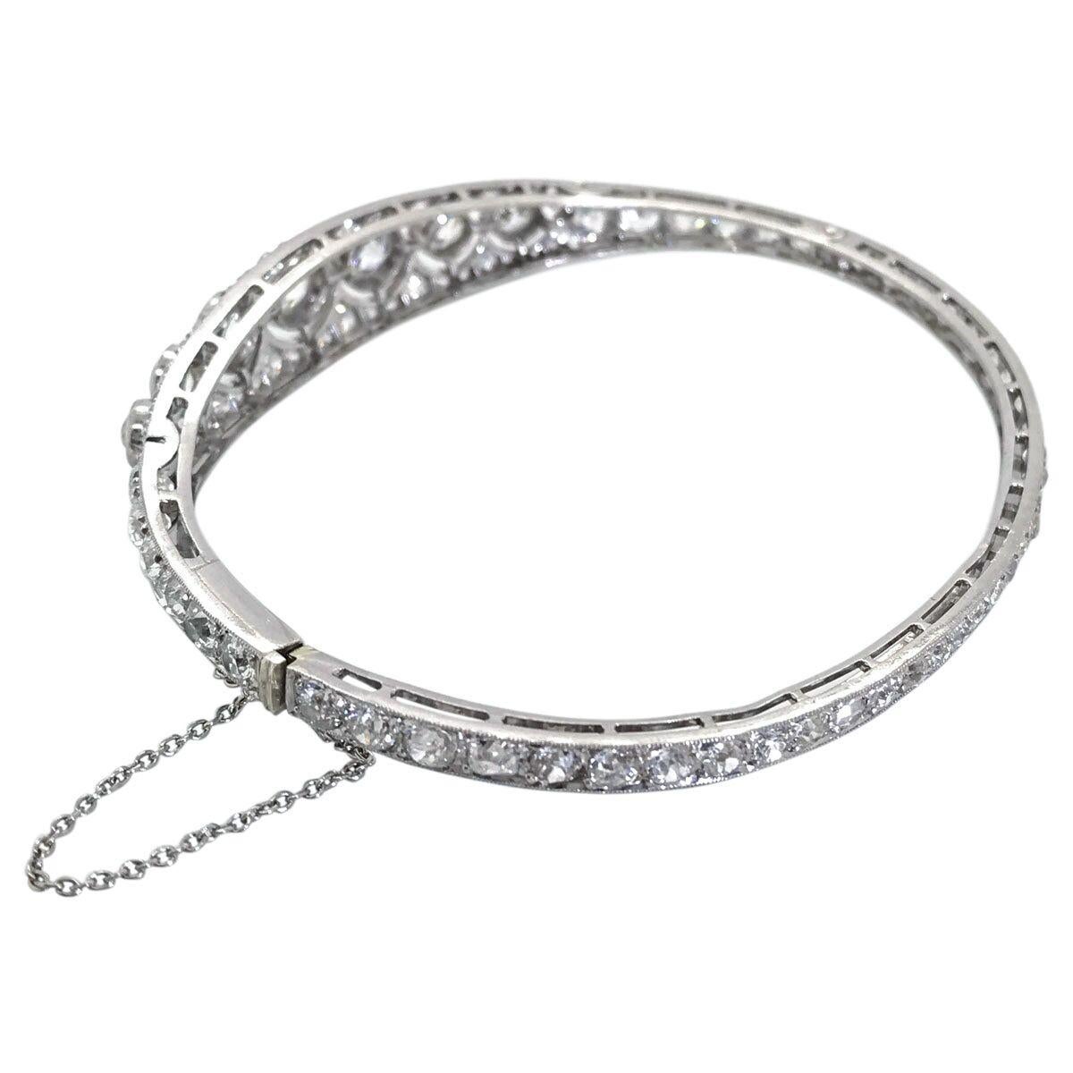 Women's Art Deco French Platinum 9.80 Carat Diamond Bangle Bracelet