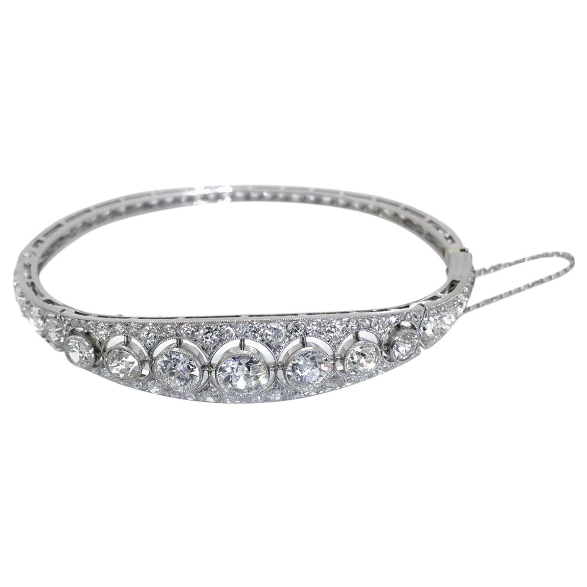 Art Deco French Platinum 9.80 Carat Diamond Bangle Bracelet