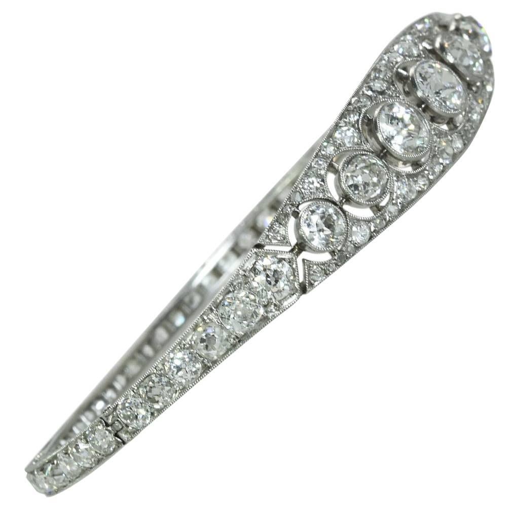 Art Deco French Platinum 9.80 Carat Diamond Bangle Bracelet 5