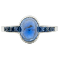 Vintage Art Deco French Platinum and 1.30Ct. Cabochon Sugarloaf Sapphire Ring C.1920s