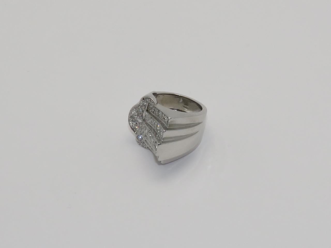 Old European Cut Art Deco French Platinum and Diamond Ring