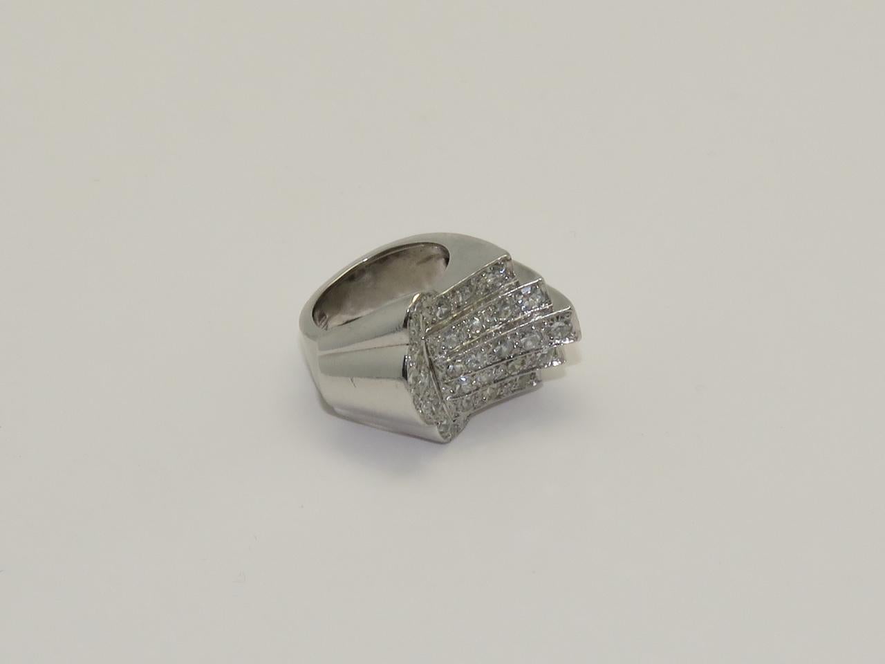 Art Deco French Platinum and Diamond Ring 2