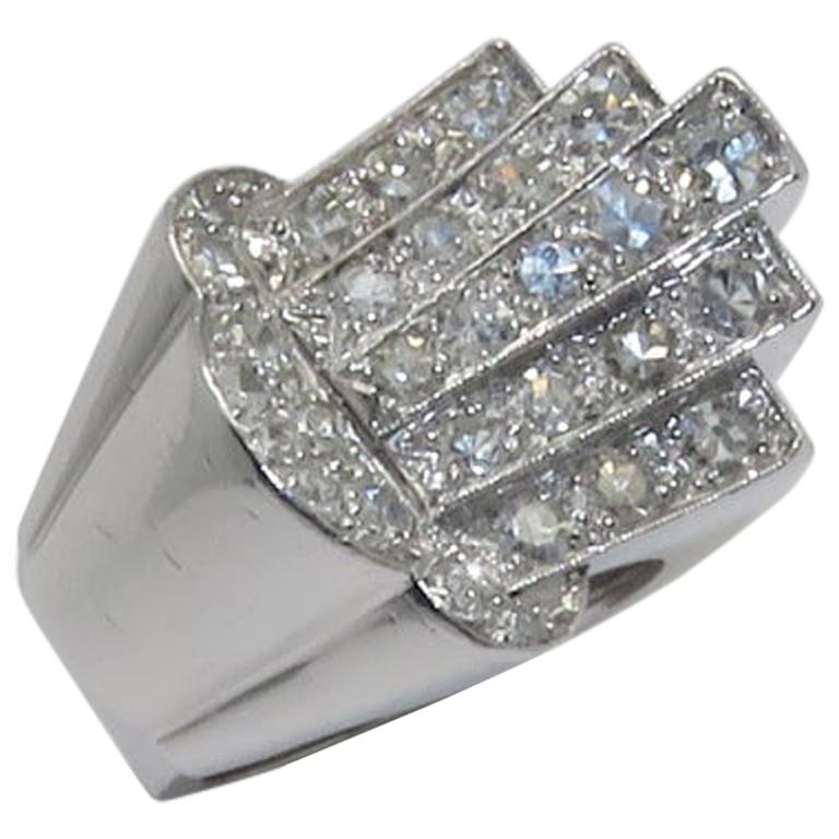 Art Deco French Platinum and Diamond Ring