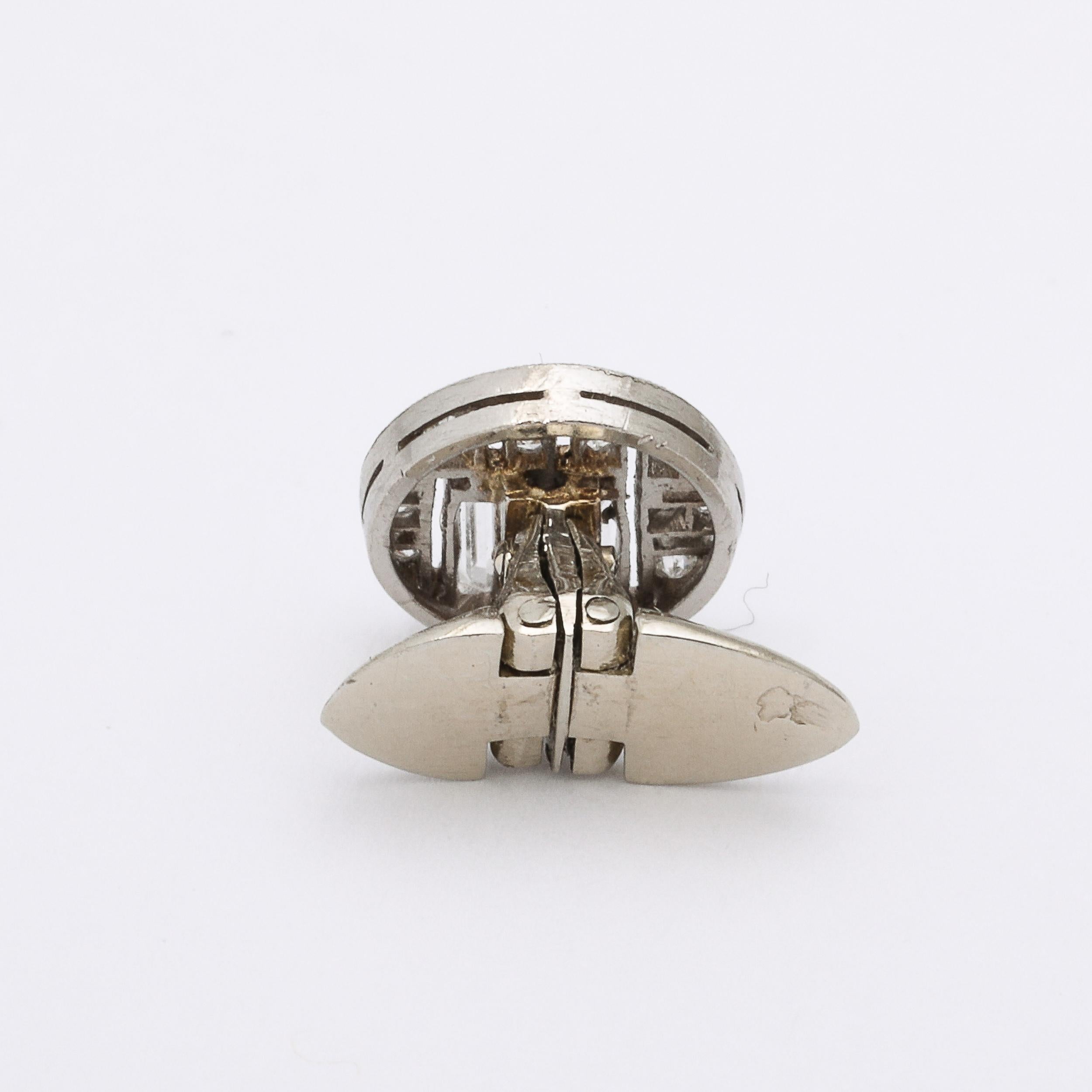 Art Deco French Platinum Diamond Cufflinks and Stud Set France, Circa 1930 For Sale 2