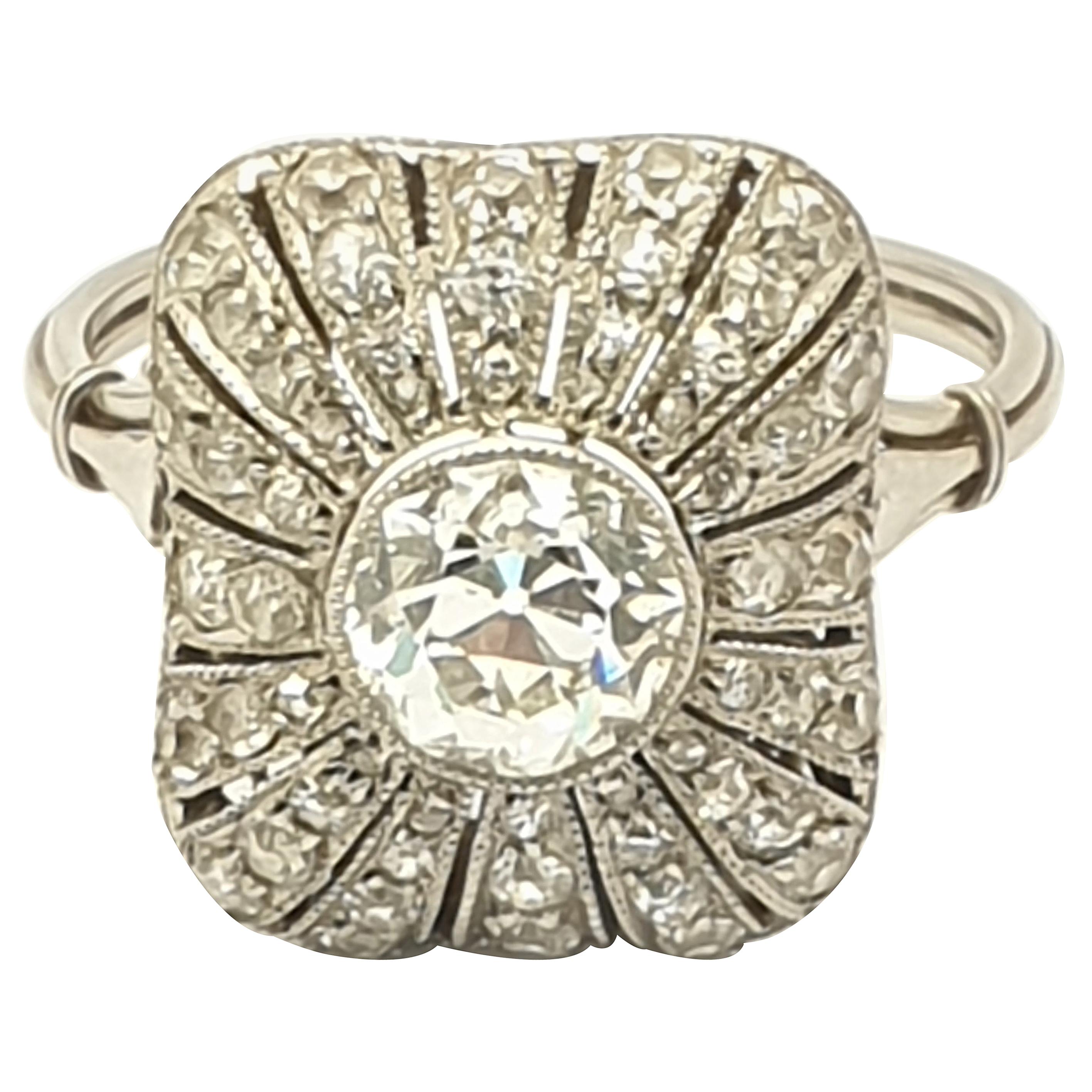 Art Deco French Platinum Diamond Ring For Sale
