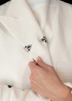 Art Deco French Platinum Diamond Sapphire Convertible Clips Pair 1920s