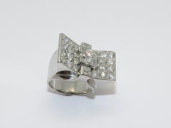 Art Deco French Platinum Gold and Diamond Ring
