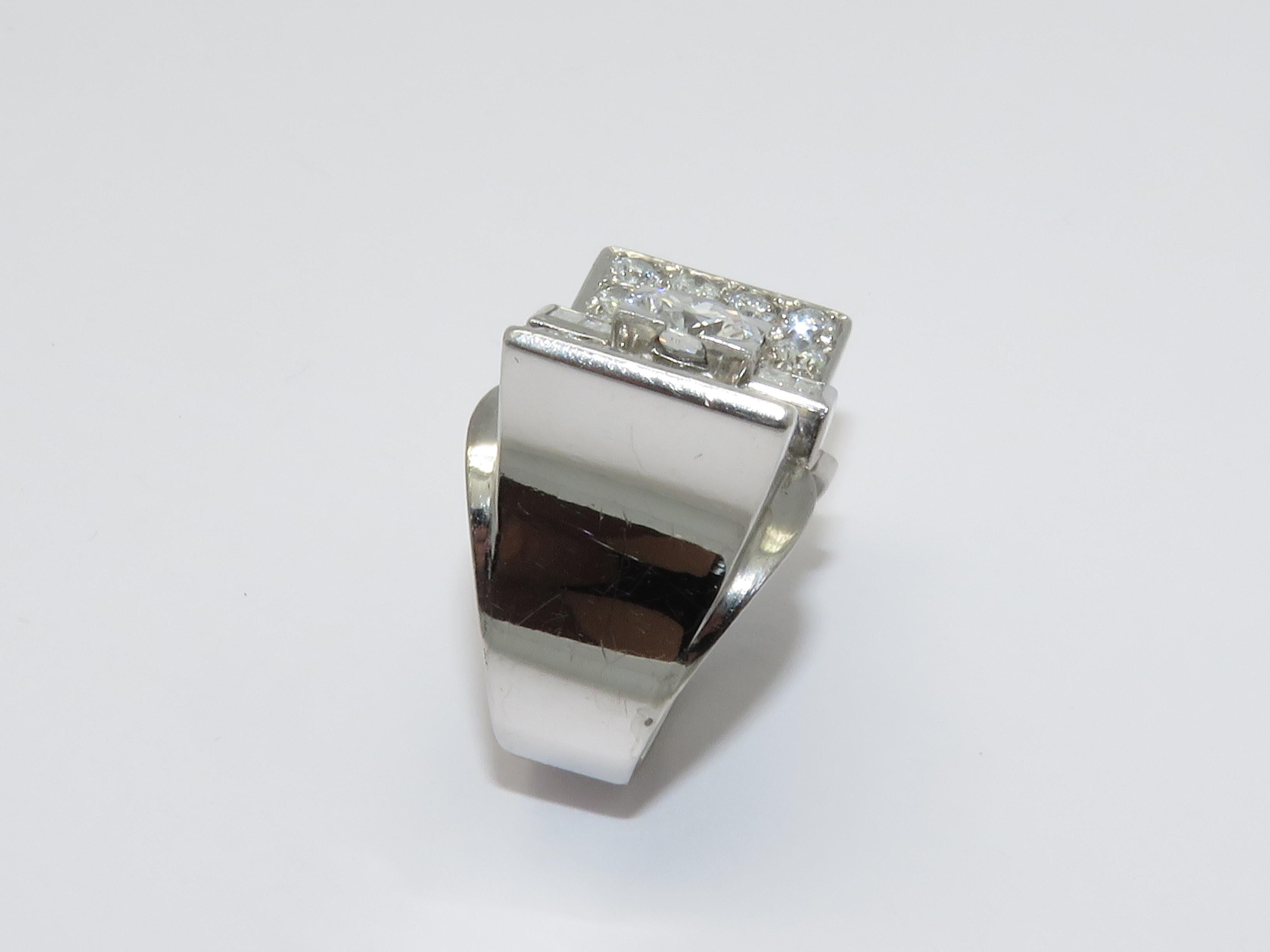 French Cut Art Deco French Platinum Gold and Diamond Ring For Sale