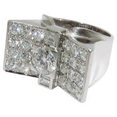 Art Deco French Platinum Gold and Diamond Ring