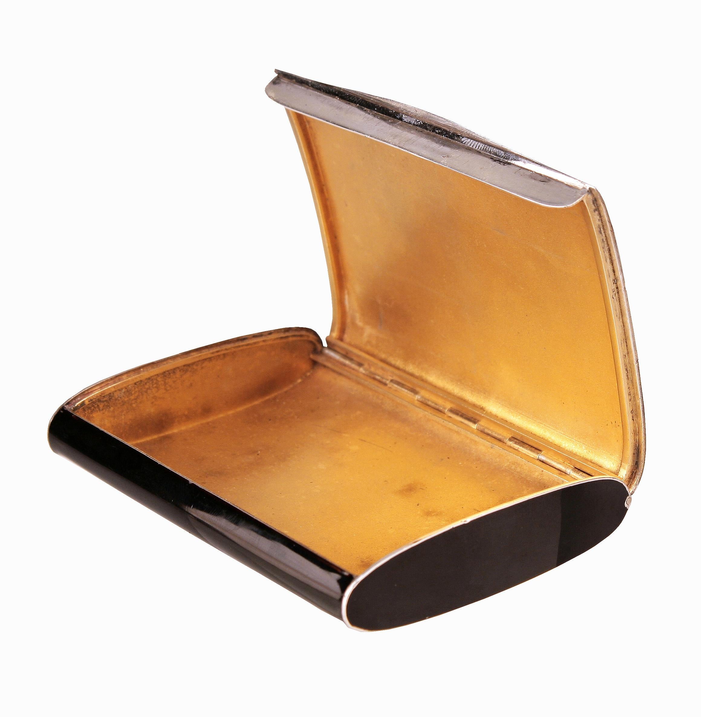 Art Deco Art Déco French Polished Black Lacquer and Silver Plated Cigarrette Box/Case For Sale