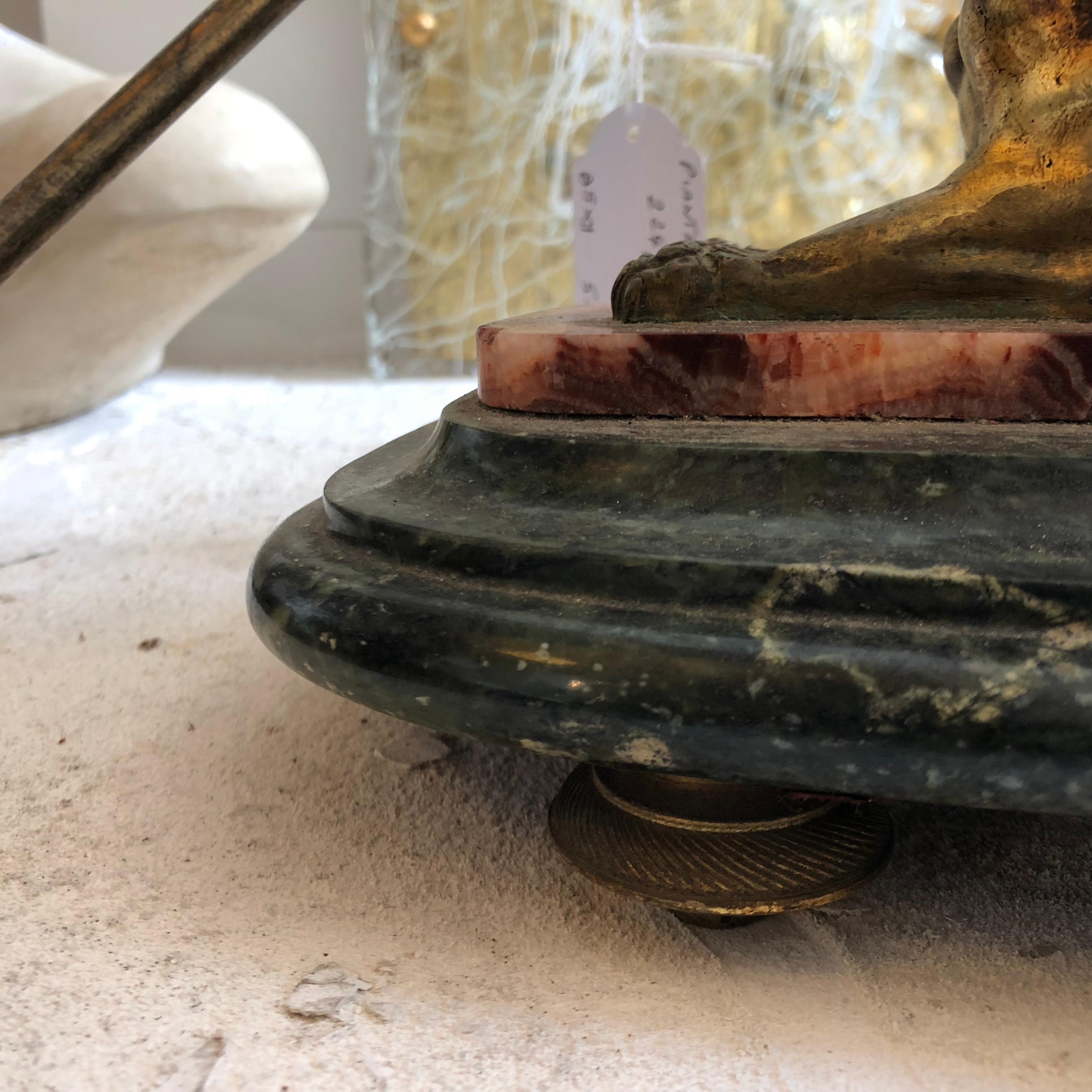 Art Deco French Polychrome Marble and Brass Table Clock, circa 1930 5