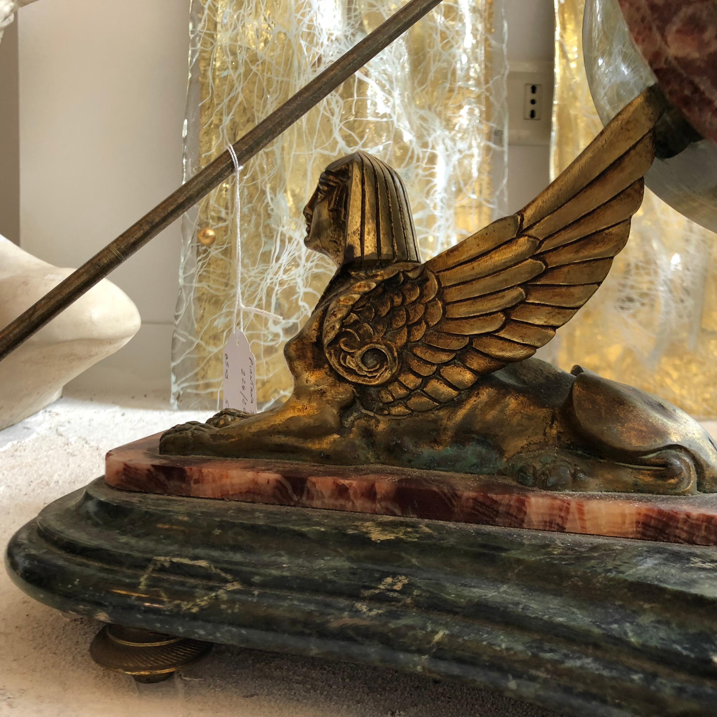 Art Deco French Polychrome Marble and Brass Table Clock, circa 1930 1