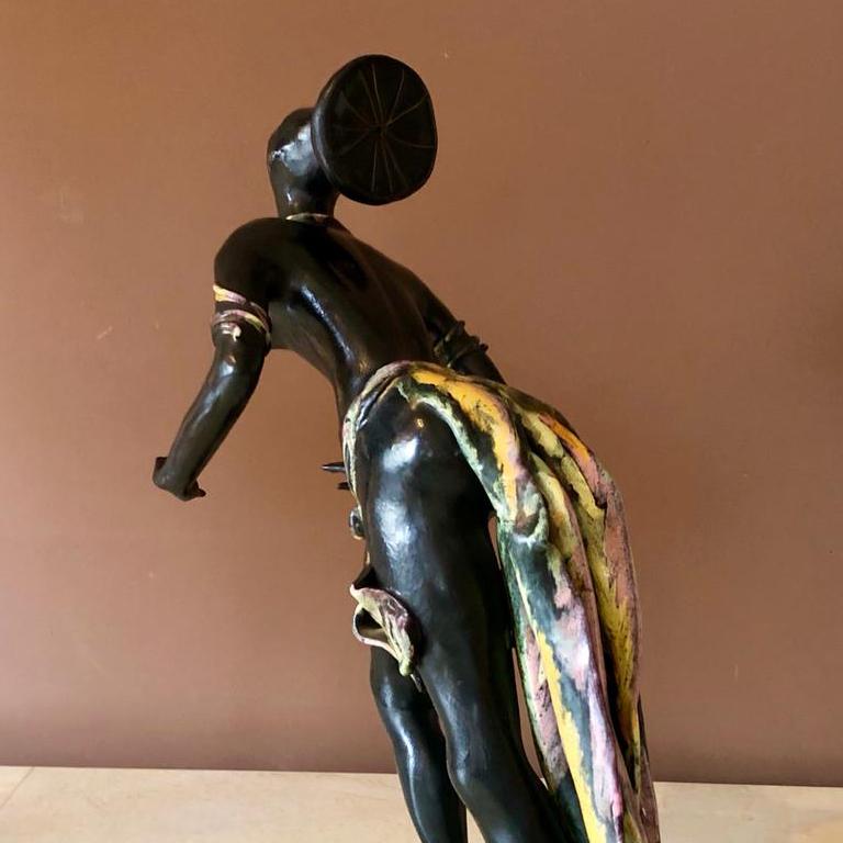 Mid-20th Century Art Deco French Polychrome Sculpture in Ceramic, 1930