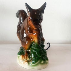 Art Deco French Porcelain Squirrel Mood or Night Light Lamp