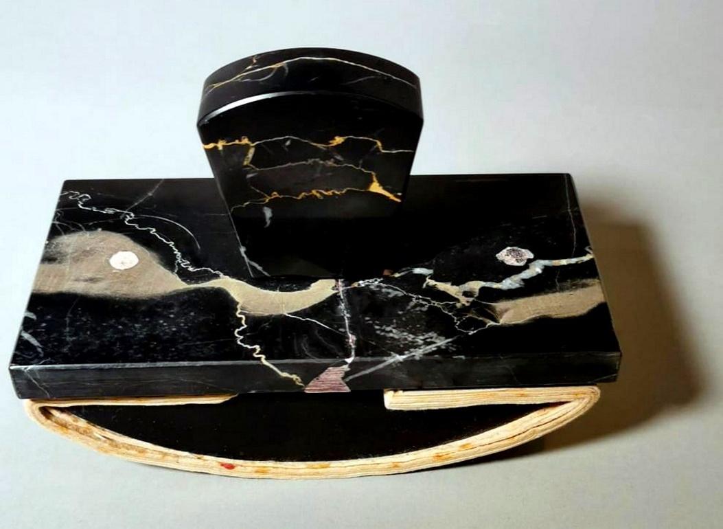 Art Deco French Portoro Marble Desk Set For Sale 9