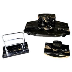 Art Deco French Portoro Marble Desk Set