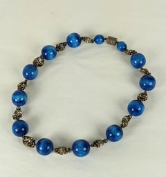 Art Deco French Pottery and Paste Link Necklace