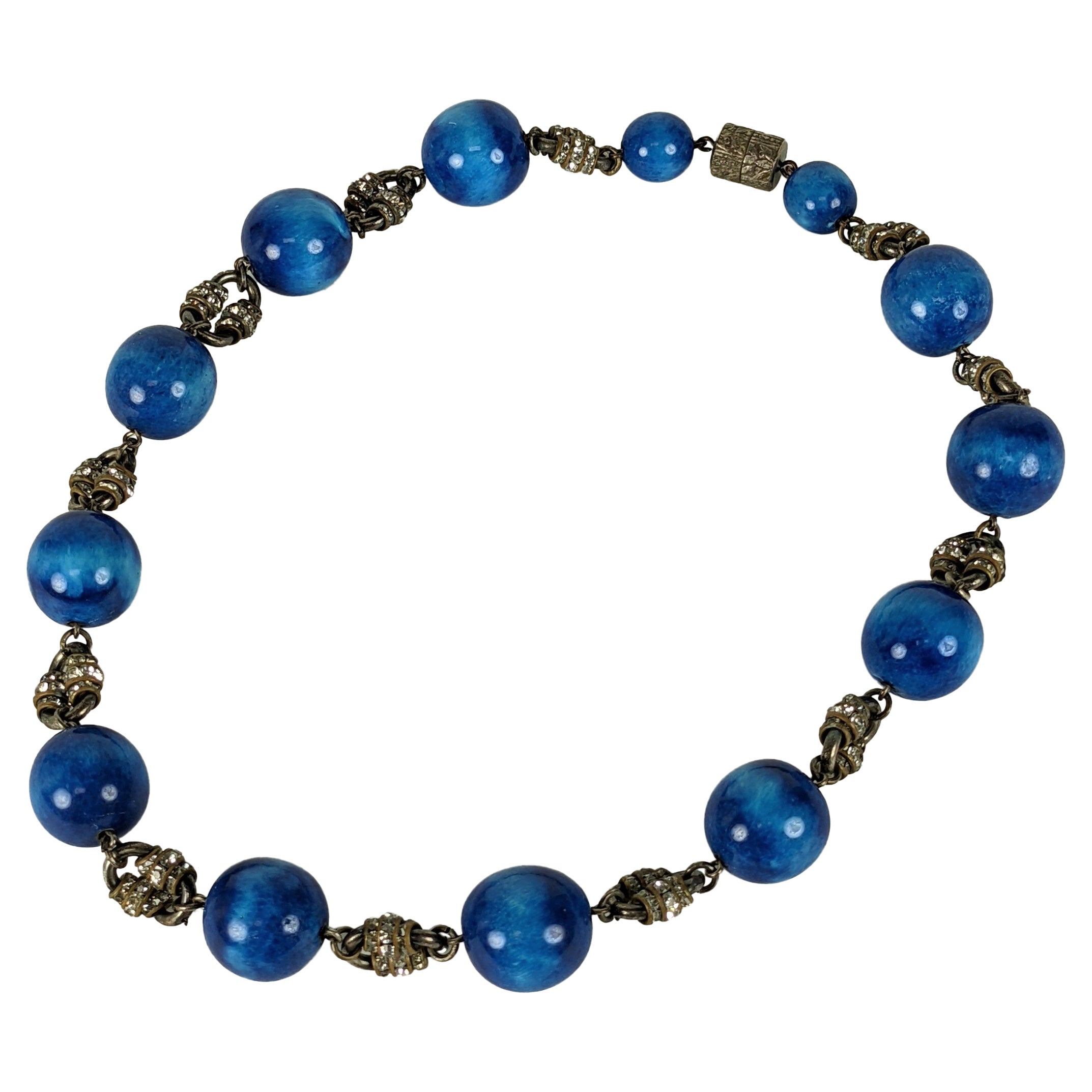 Art Deco French Pottery and Paste Link Necklace For Sale