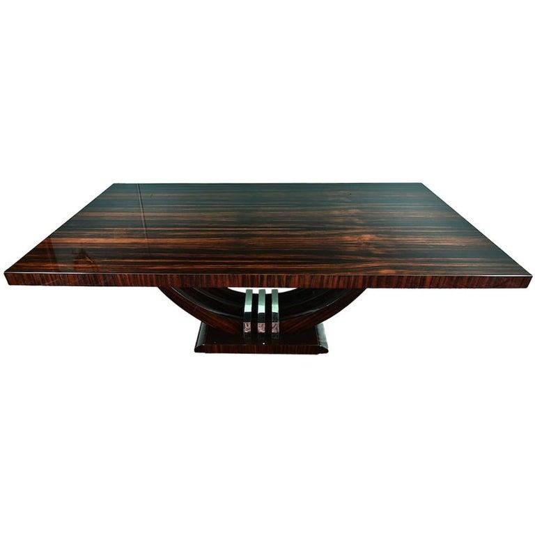 Art Deco French Rectangular Dining Table in Macassar Wood In Excellent Condition In Houston, TX