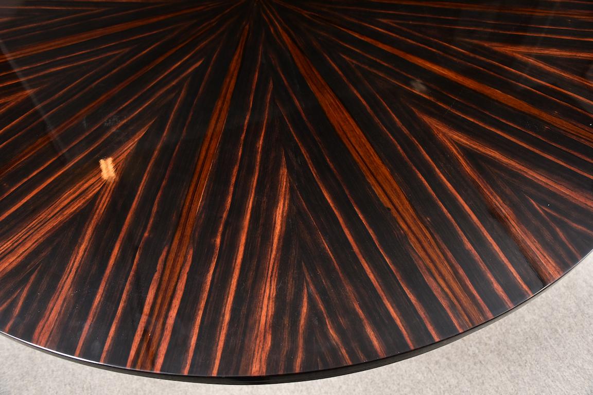 Art Deco French Round Dining Room Table in Macassar with Newly Veneered Top 4