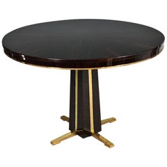 Art Deco French Round Table in Macassar with Brass Base
