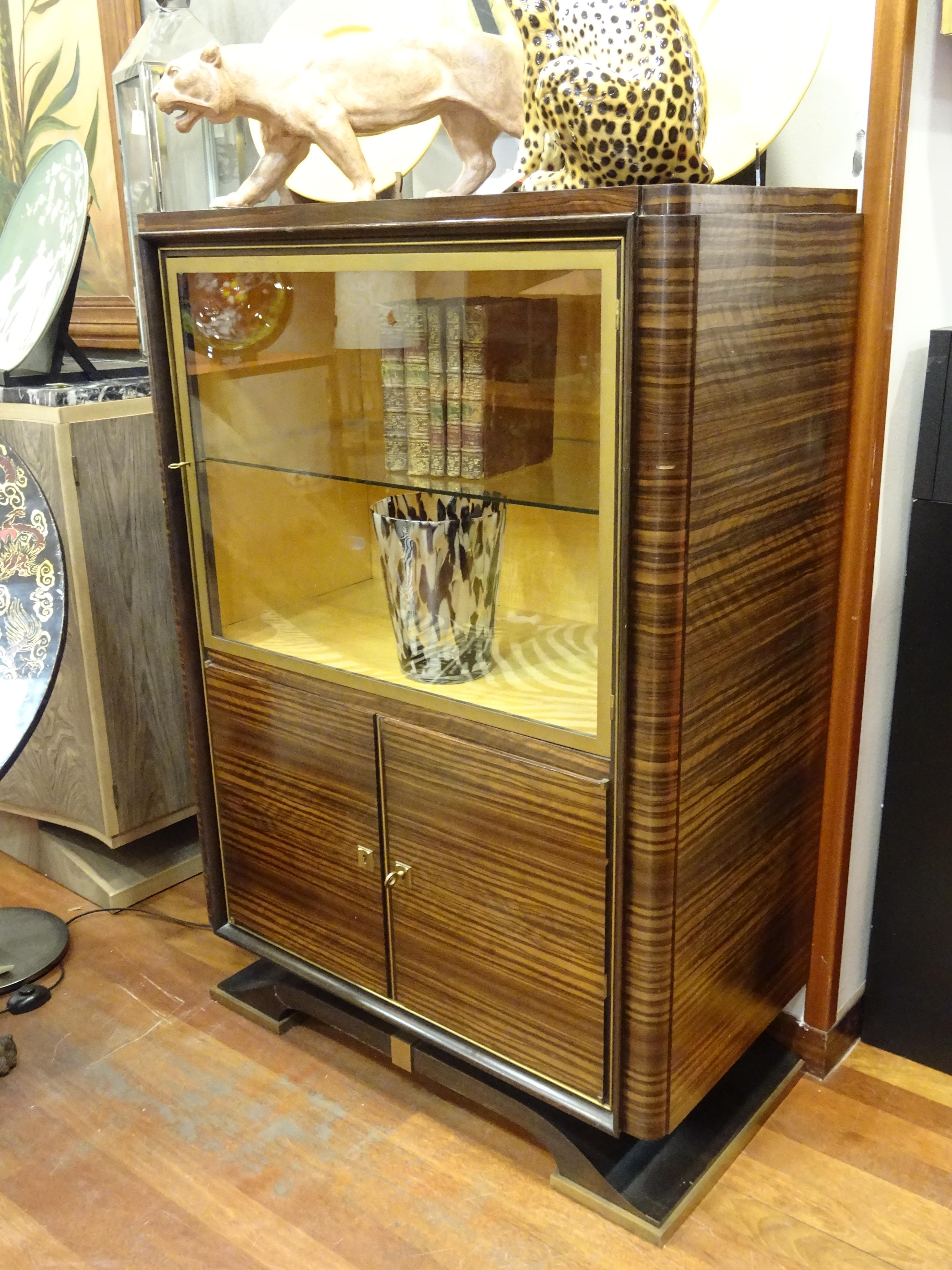 Art Deco French  E.J Ruhlmann Bookcase, Hardwood, Brass and Lemongrass 4