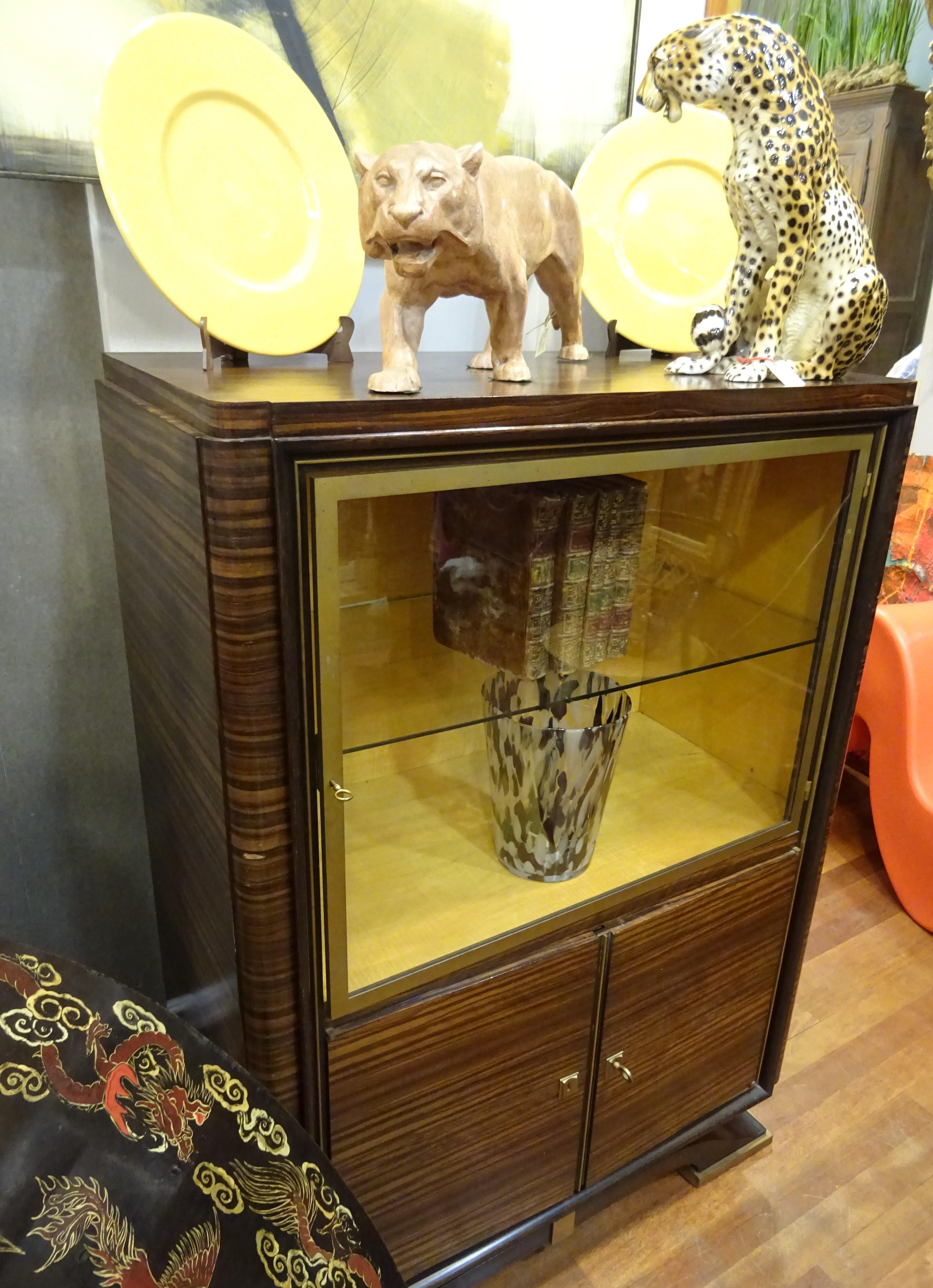 Art Deco French  E.J Ruhlmann Bookcase, Hardwood, Brass and Lemongrass 5